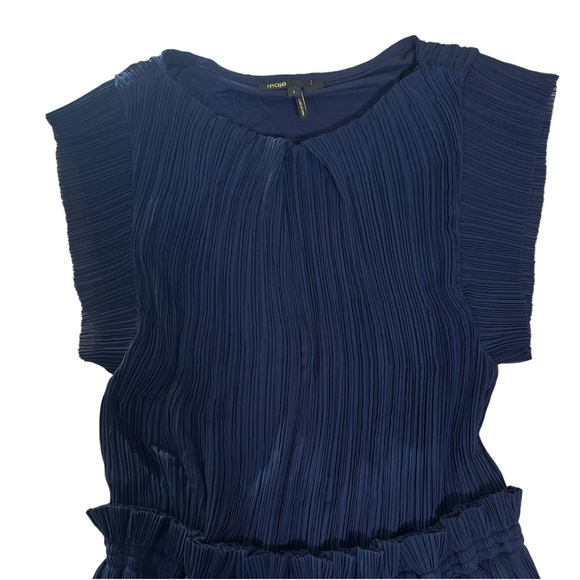 Maje RADZY Pleated Ruffle Tiered Dress Navy - Picture 6 of 10